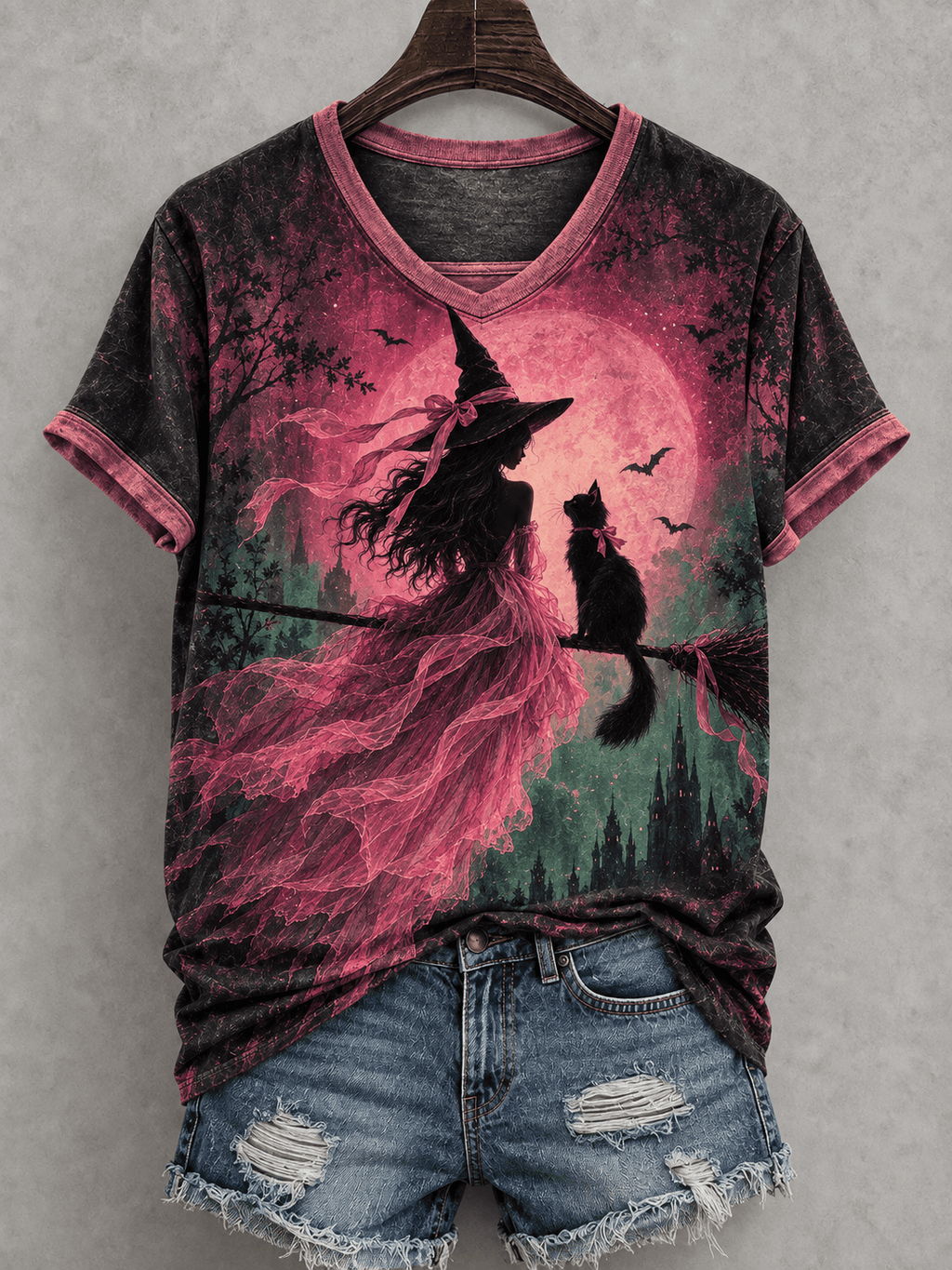 🔮 Pink Full Moon Witch & Cat Tee 🌙