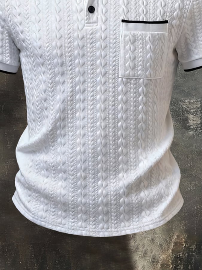 Men'S Fashion Short-Sleeve Polo Shirt With Textured Paneling And Color-Block Design