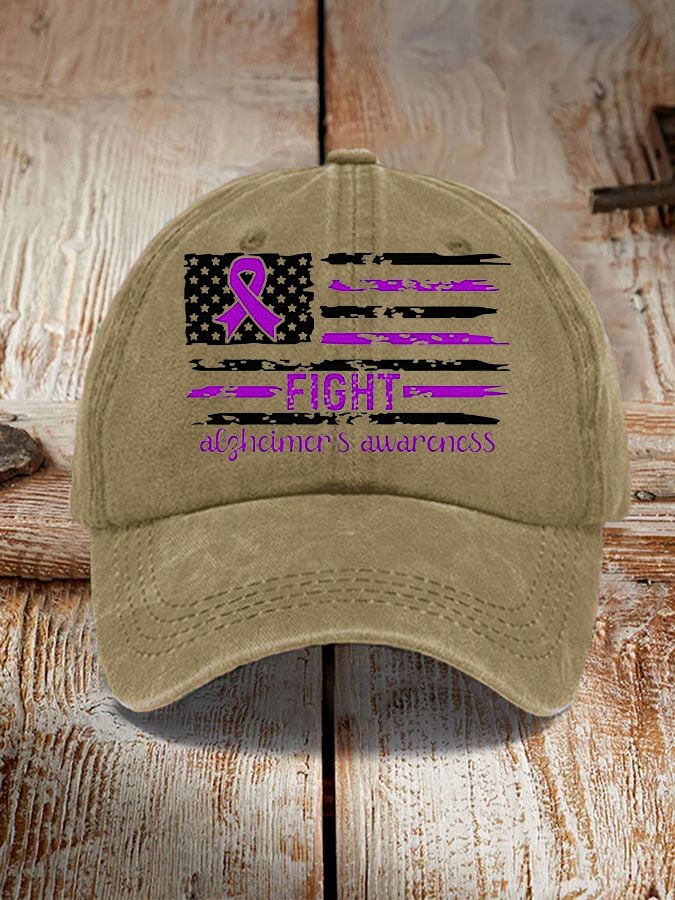 Fight Alzheimer's Awareness Flag Purple Ribbon Print Sun Hat