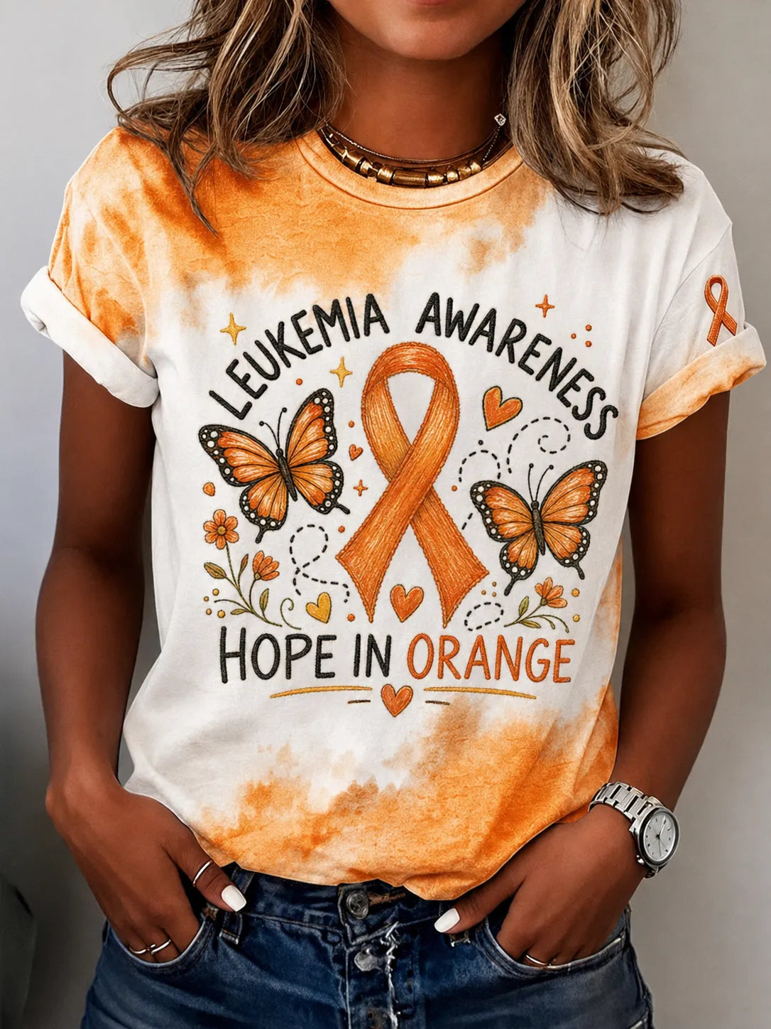 Women's Leukemia Awareness Casual Printed T-Shirt