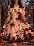 Women's Halloween "i'm Ok!!" Bloody Castle & Pumpkin Swing Dress