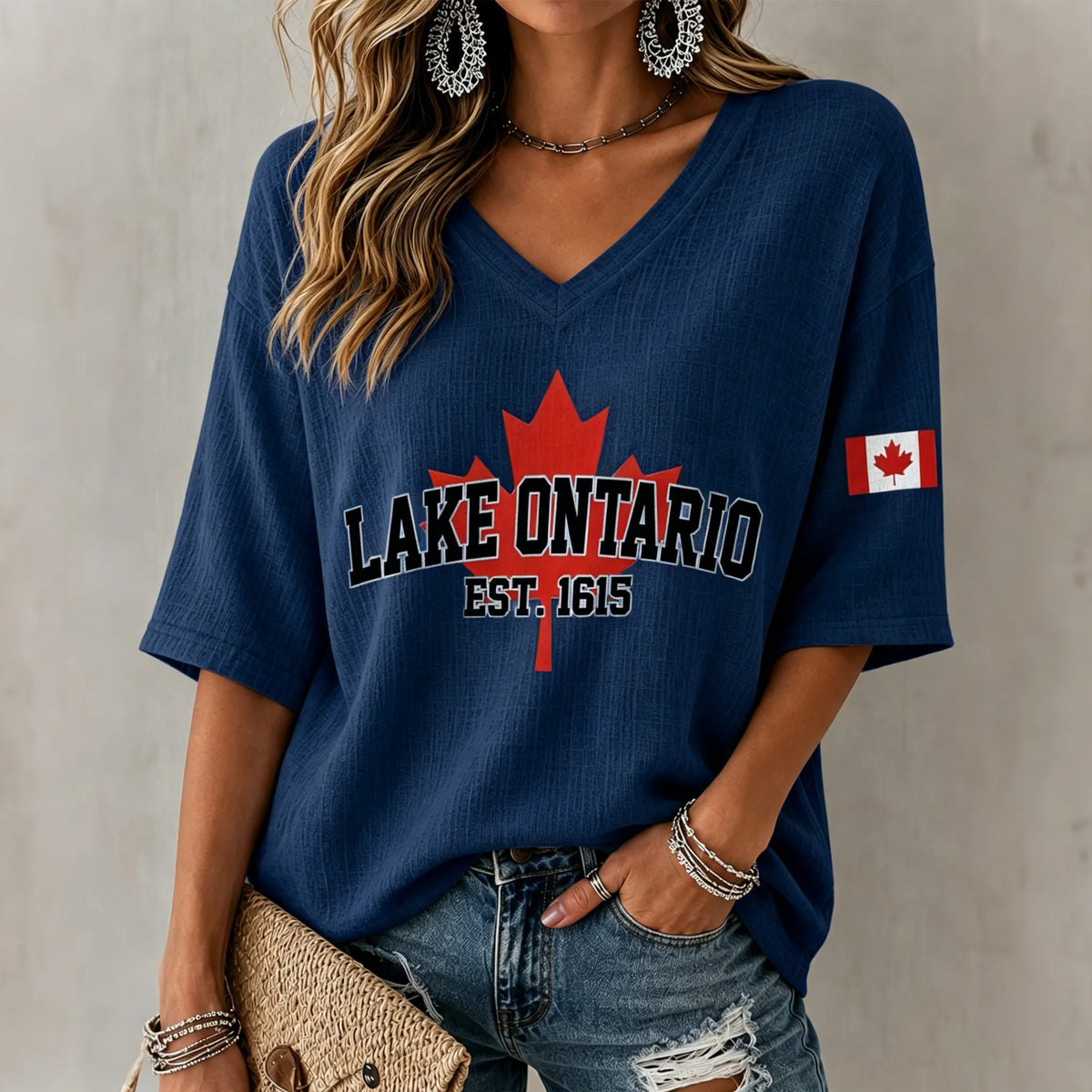 Women's Lake Ontario Always And Forever Half Sleeve V-neck T-shirt