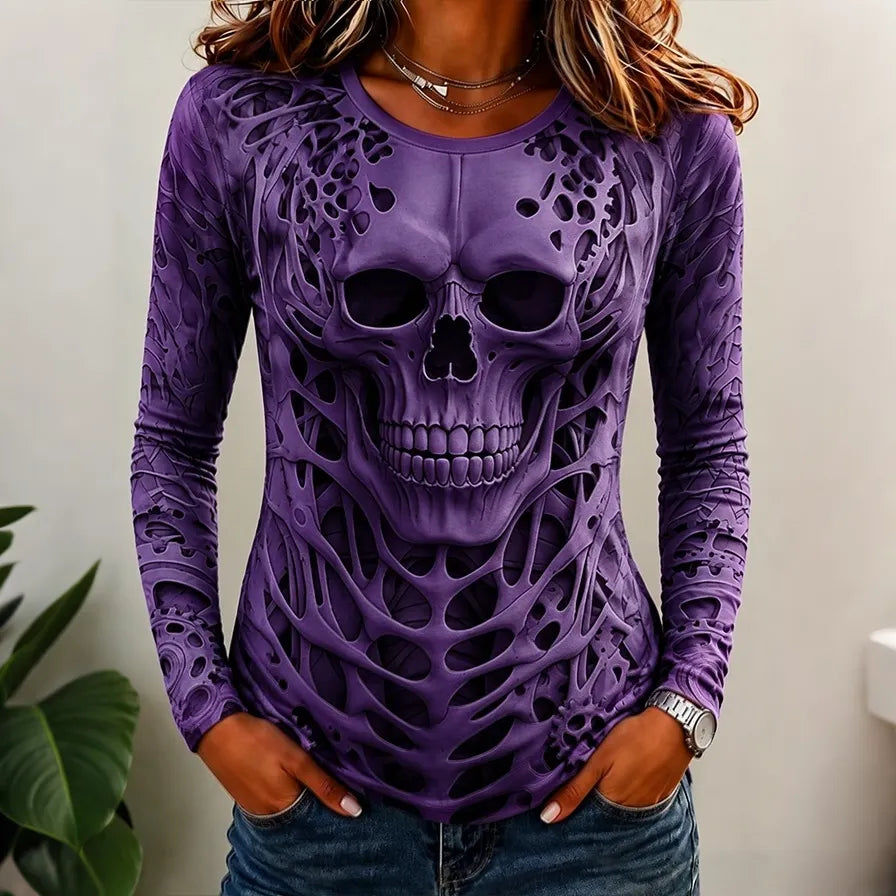 Women's Vintage Horror Face Print Comfy Long Sleeve T-shirt