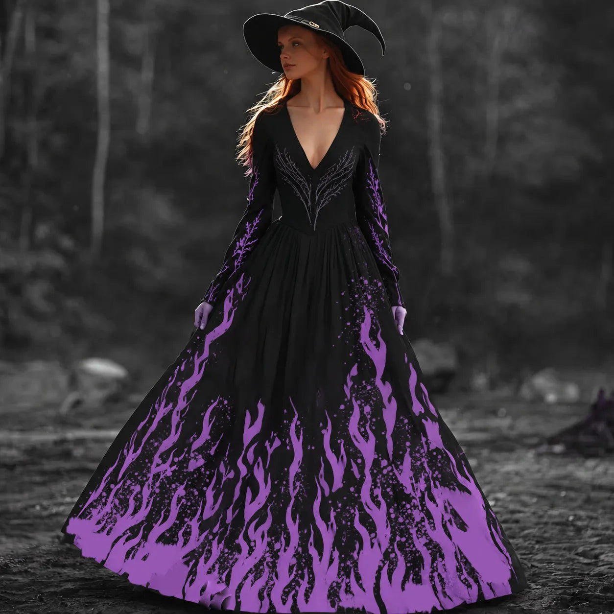 Halloween Witch You Couldn't Burn Flame Celtic Flowy Maxi Dress