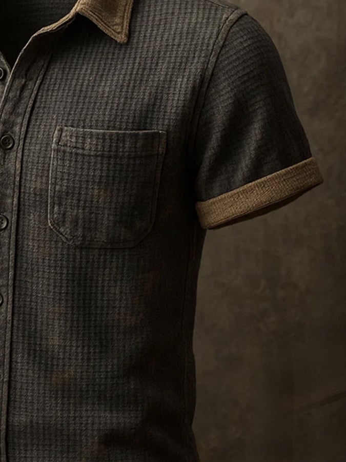 Fashionable short-sleeved shirt with crochet pattern for men