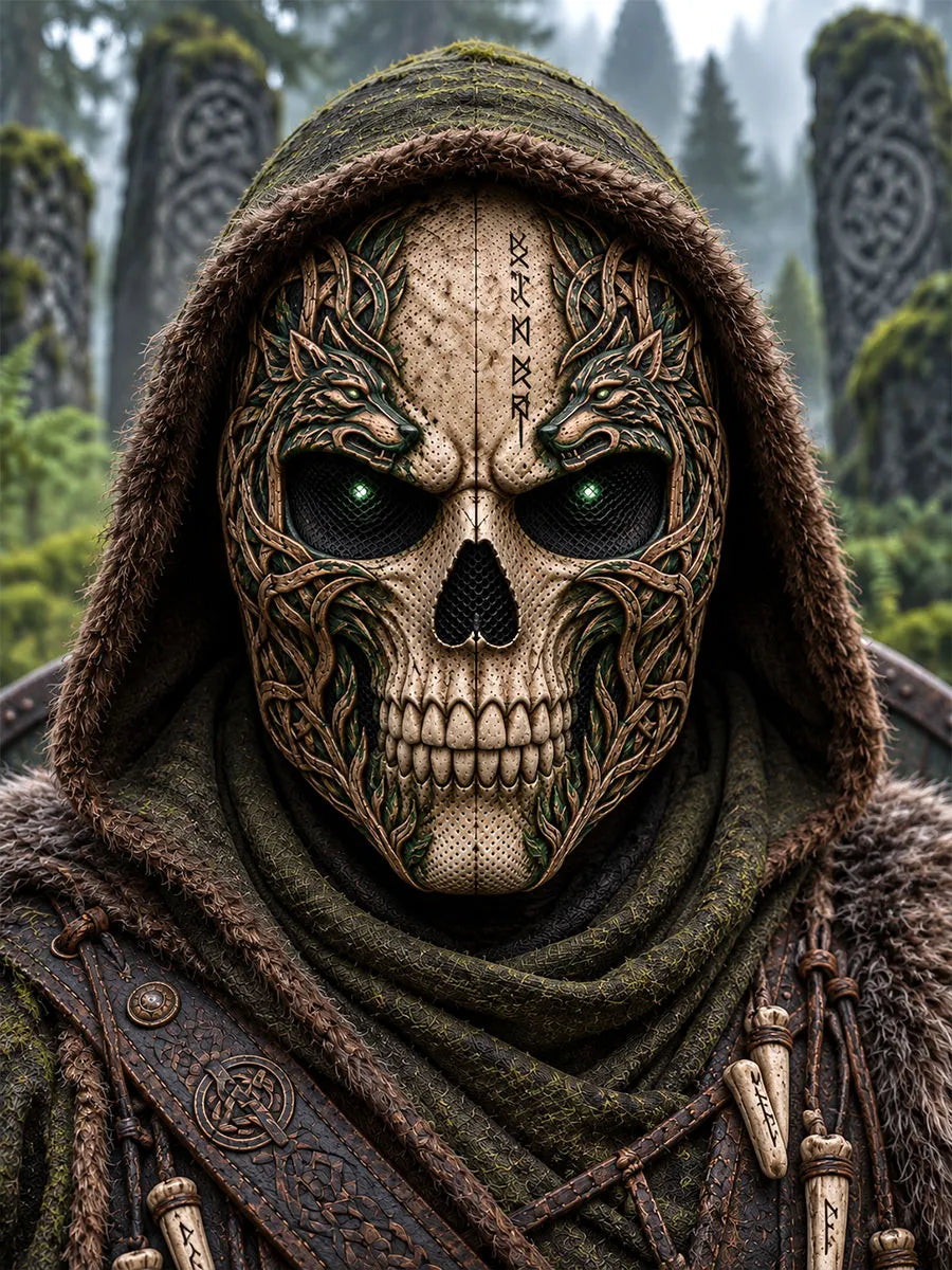 Viking Twin Wolf & Rune Skull Full-Face Mask