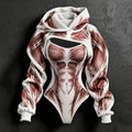 Women's Vintage Halloween Muscle Art Print Hoodie Two Piece Set