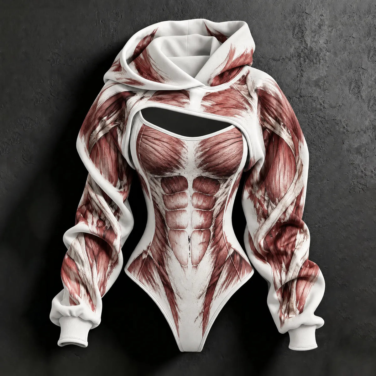 Women's Vintage Halloween Muscle Art Print Hoodie Two Piece Set
