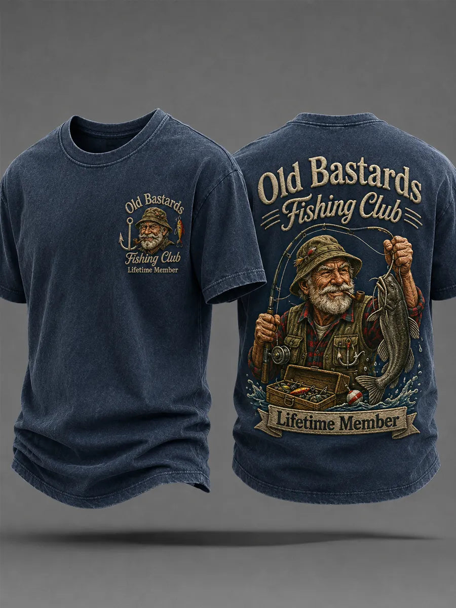 Men's Funny Old Bastards Fishing Club Lifetime Member Print Casual Tee