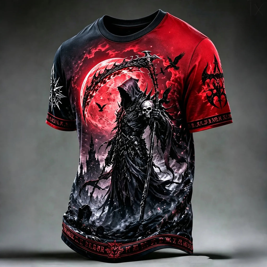 Men's Halloween Retro Dark Death Print Crew Neck Short Sleeve T-shirt