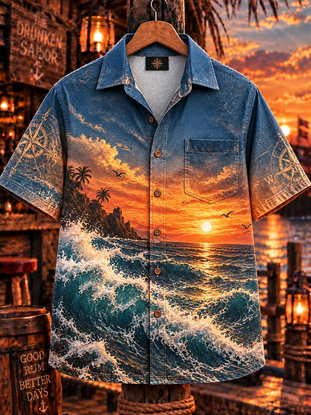 🏴‍☠️ Pirate Ship Skeleton and Treasure Chest Hawaiian Shirt