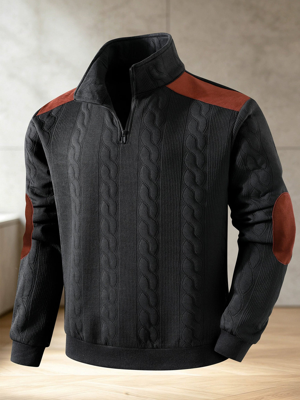 Men's Vintage Cable-Knit Zip-Up Sweatshirt