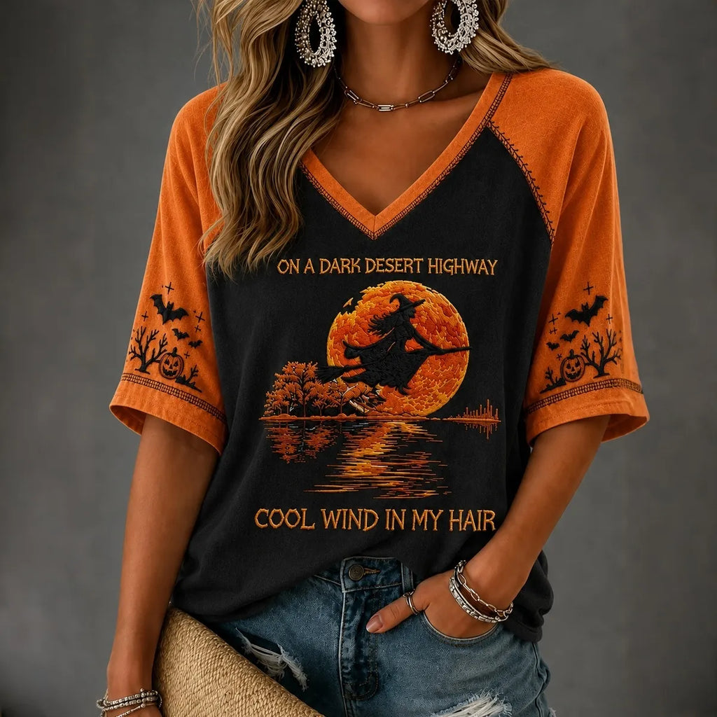 On A Dark Desert Highway Women's Halloween V-neck T-shirt