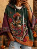 Women's Day Of The Dead Dancing Skeleton Butterfly Print Three-Quarter Sleeves Hoodies