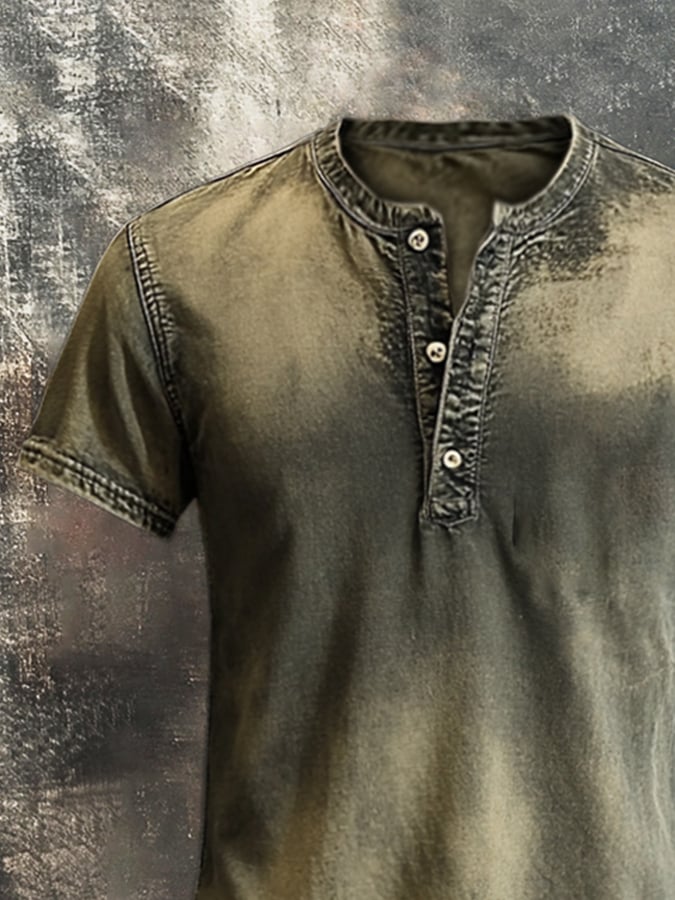 Classic casual retro style Henley T-shirt for men