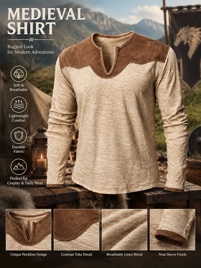 Men's Retro Comfortable Color-Block Small V-Neck T-Shirt