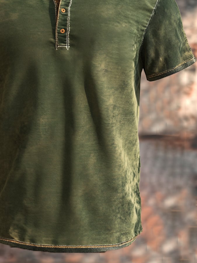 Men's retro colorblock slim fit short sleeve Henley T-shirt