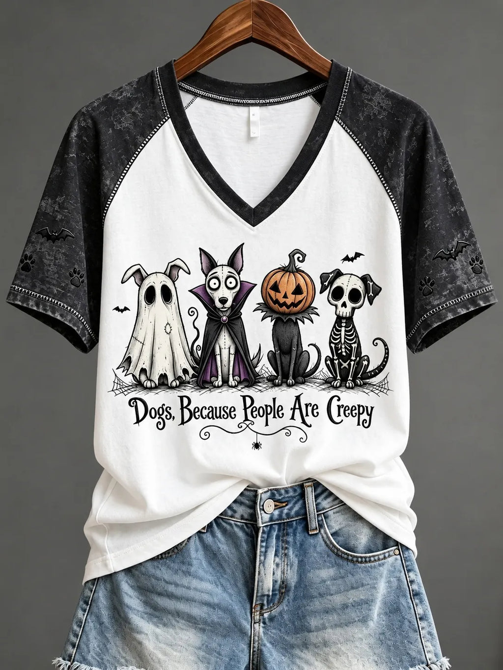 Women's Dogs Because People Are Creepy Halloween Dogs Print Short-sleeved T-shirt