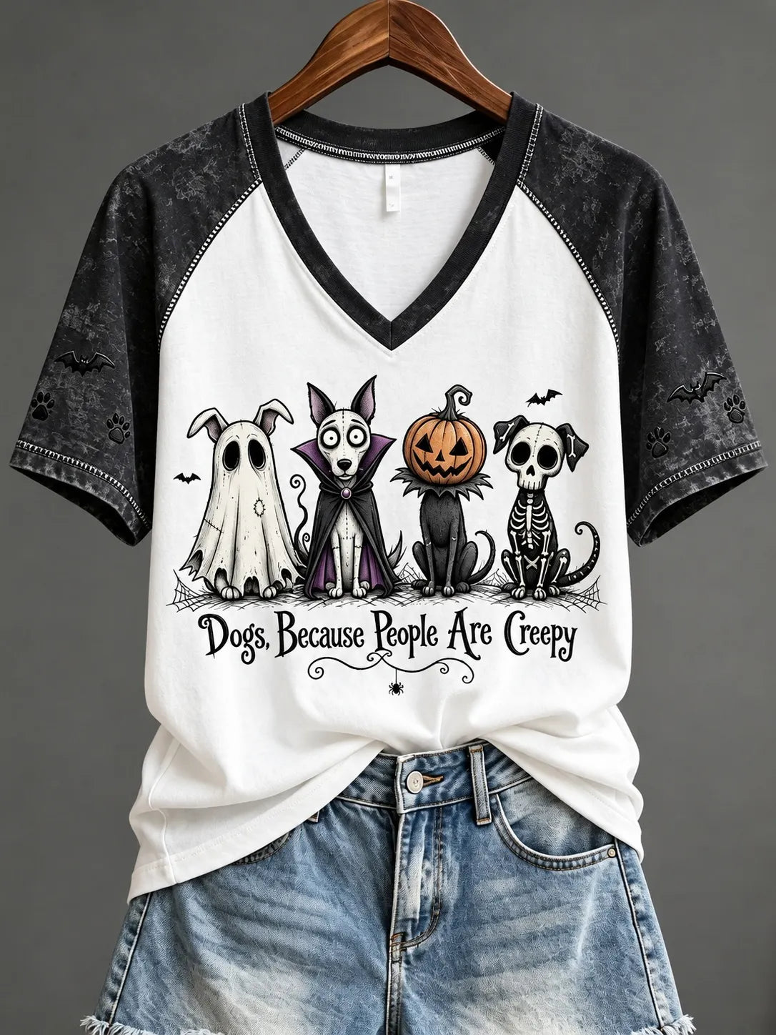 Women's Dogs Because People Are Creepy Halloween Dogs Print Short-sleeved T-shirt