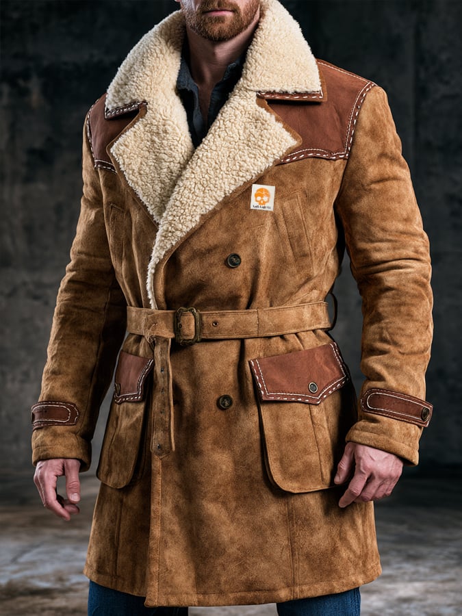 Men's Stylish Vintage-Style Faux Suede Mid-Length Trench Coat