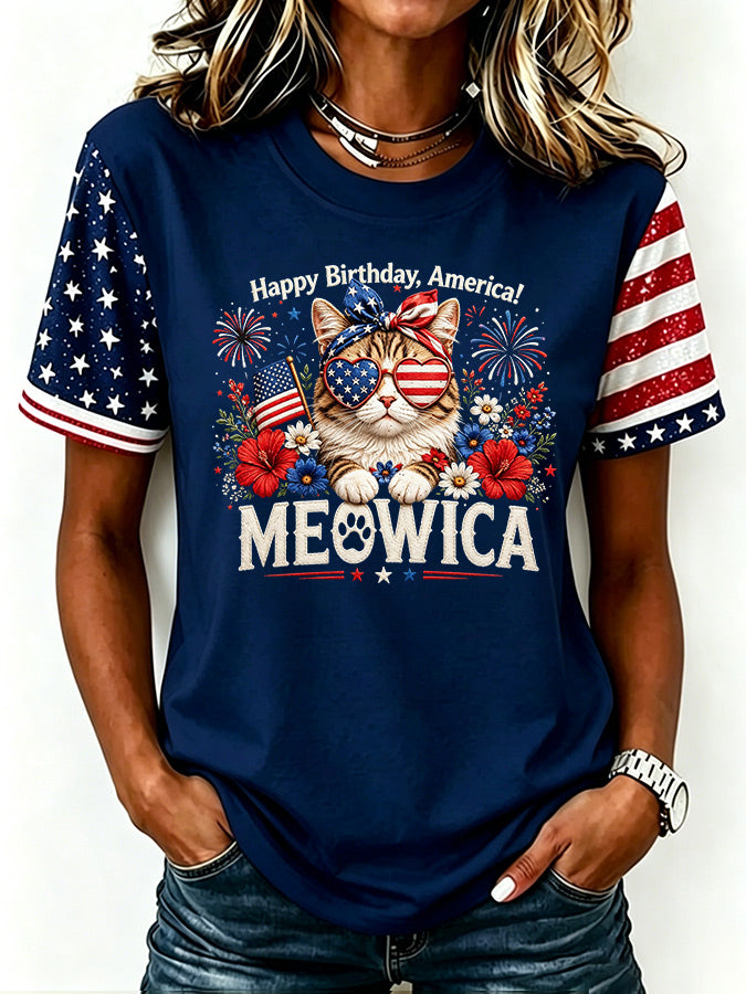 Women'S American Cat Printed Casual T-Shirt