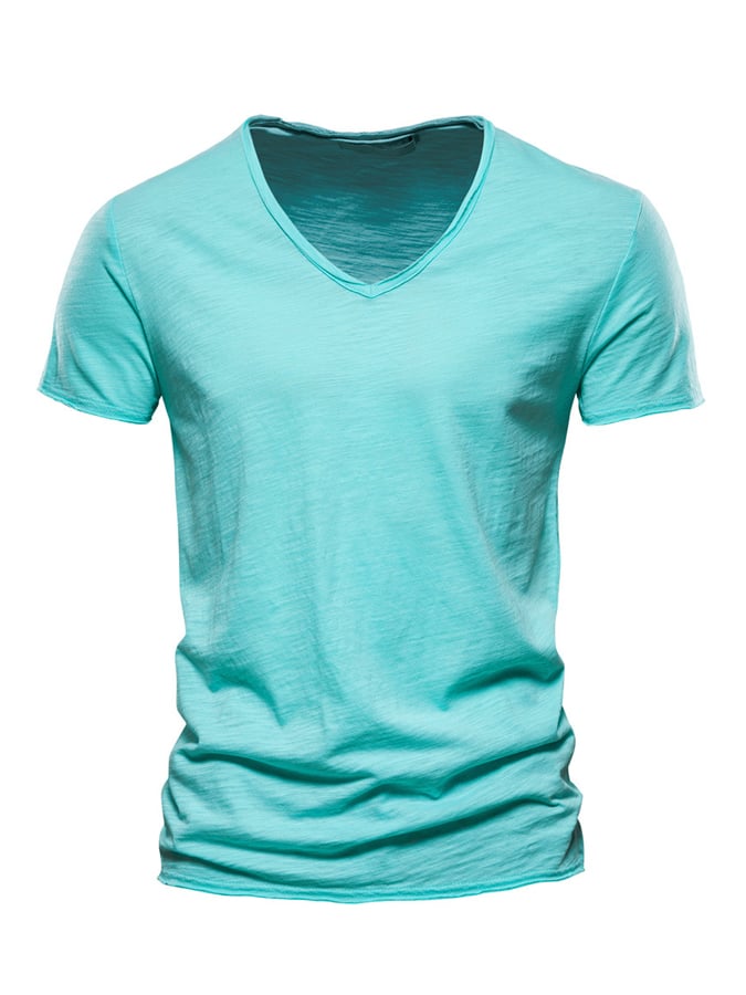 Men's Basic Casual Cotton V-Neck Short Sleeve T-Shirt