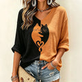 Women's Cat Art Print Mid-length Sleeves V-neck T-shirt