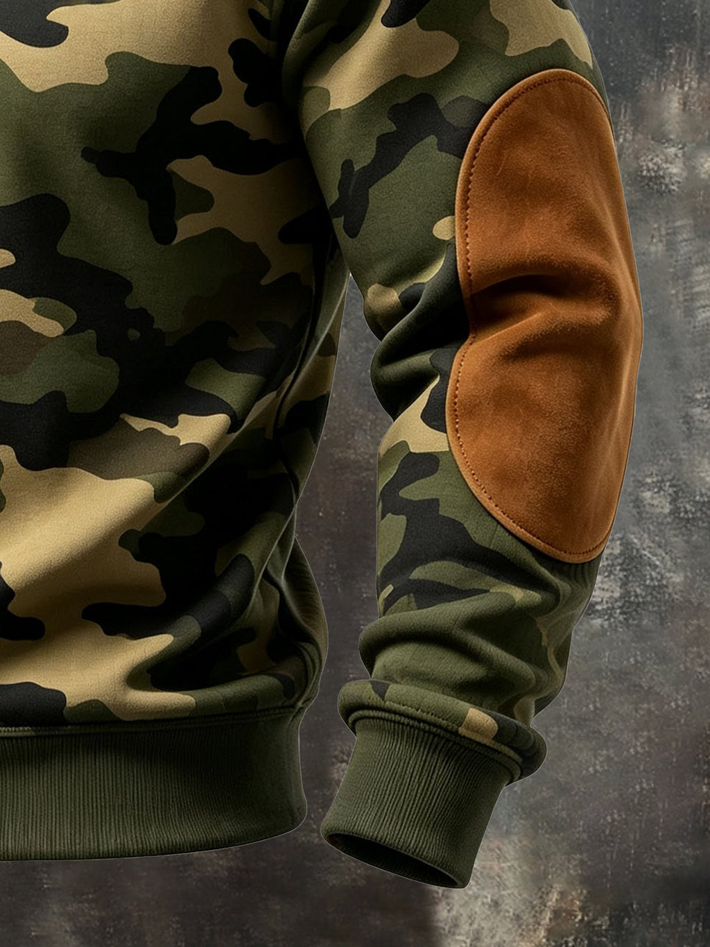 Men's Retro Camouflage-Panel Faux Suede Zip-Up Sweatshirt
