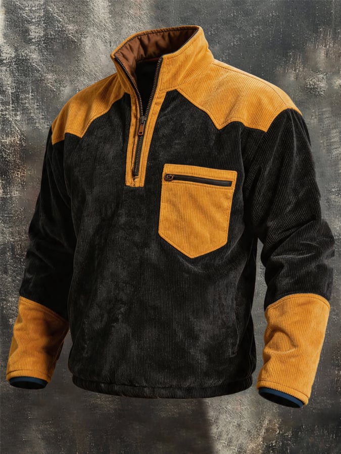 Men's Vintage-Style Textured Corduroy Western Sweatshirt
