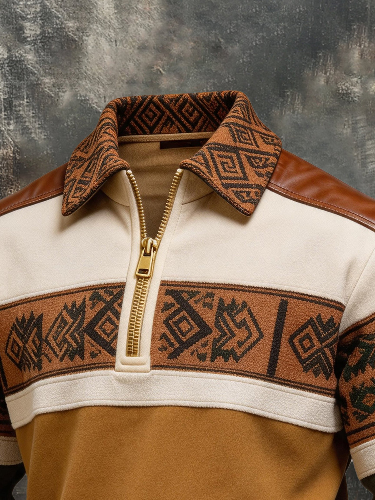 Men's Retro Color Block Print Color-Blocked Zip-Up Sweatshirt