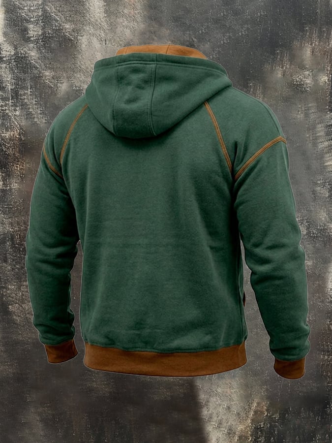 Men’S Vintage Color-Block Hooded Sweatshirt With Button Detail