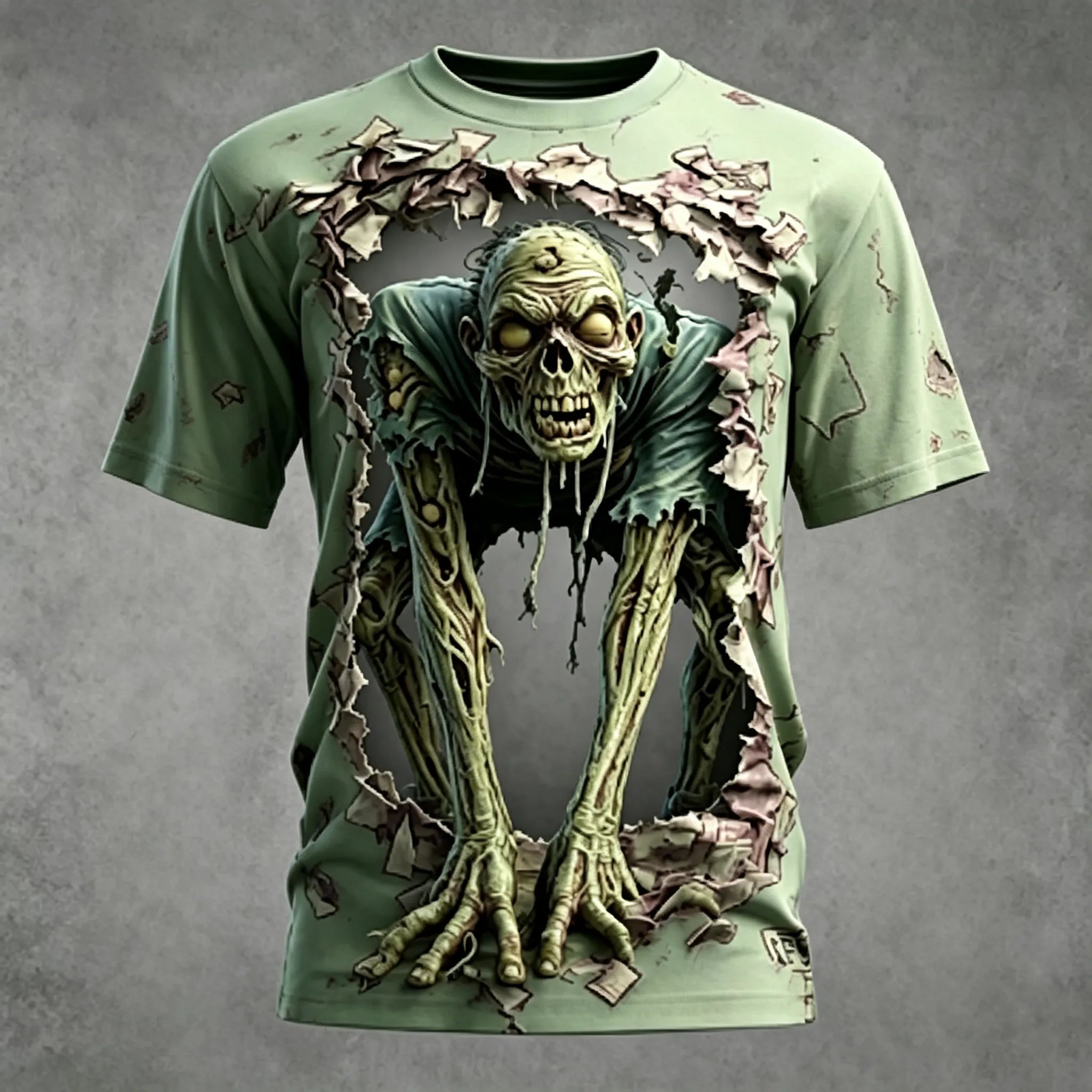 Men's Halloween 3d Wall-breaking Zombie Print T-shirt