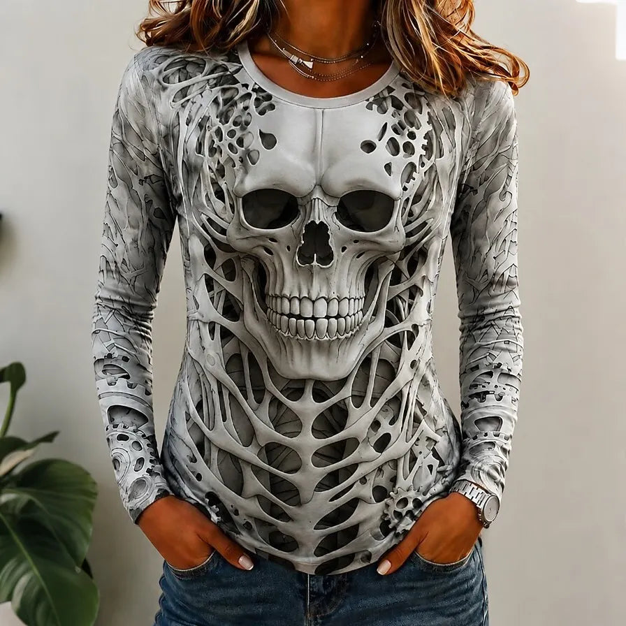 Women's Vintage Horror Face Print Comfy Long Sleeve T-shirt