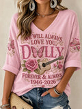 Women'S Commemorative Printed Waffle V-Neck Top