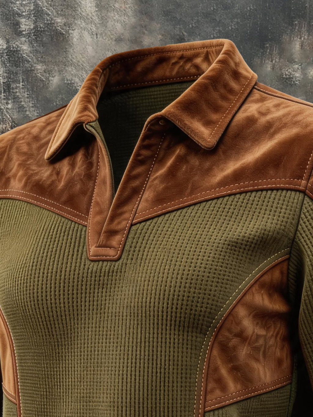 Men's Retro Faux Suede Panel V-Neck Sweatshirt