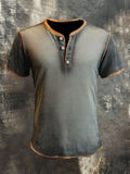 Men's casual Henley short sleeve t-shirt in retro press design