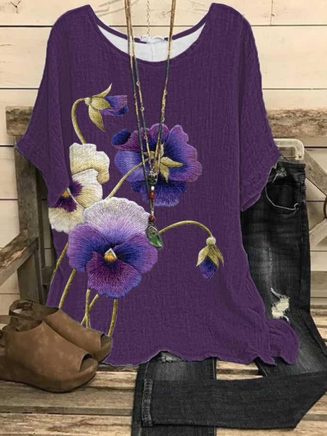 Women's Alzheimer's Purple Floral Print Casual Top