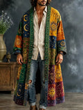 Men's Patchwork Zodiac Sign Crescent Star Motifs Print Kimono Cardigan