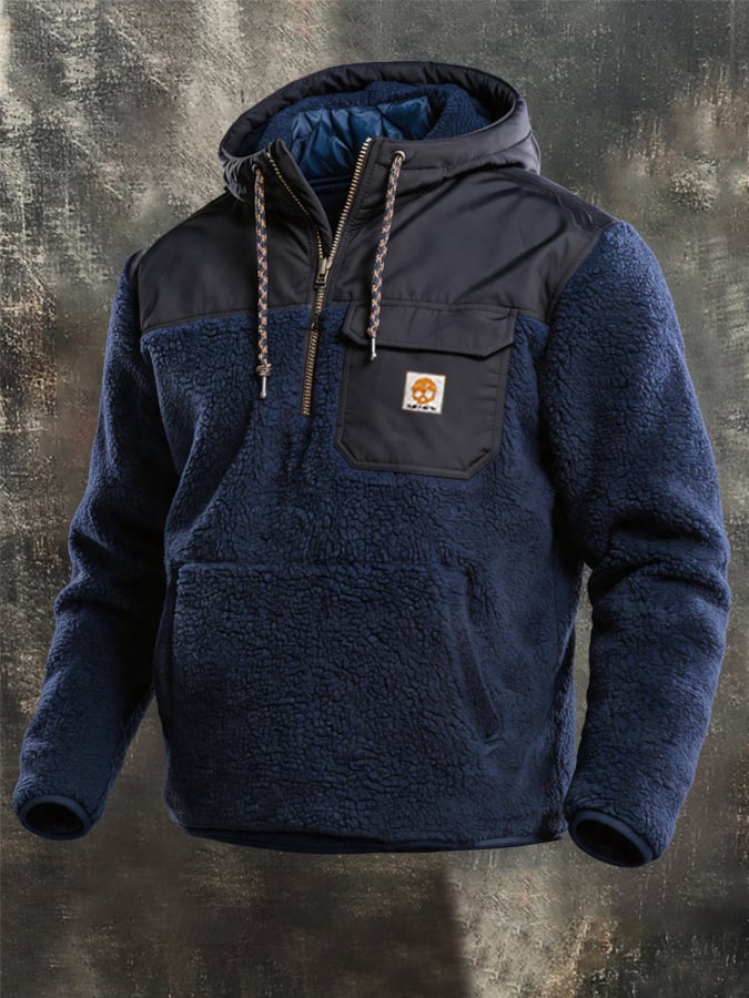 Men's Retro Sweatshirt with Faux Shearling Paneling