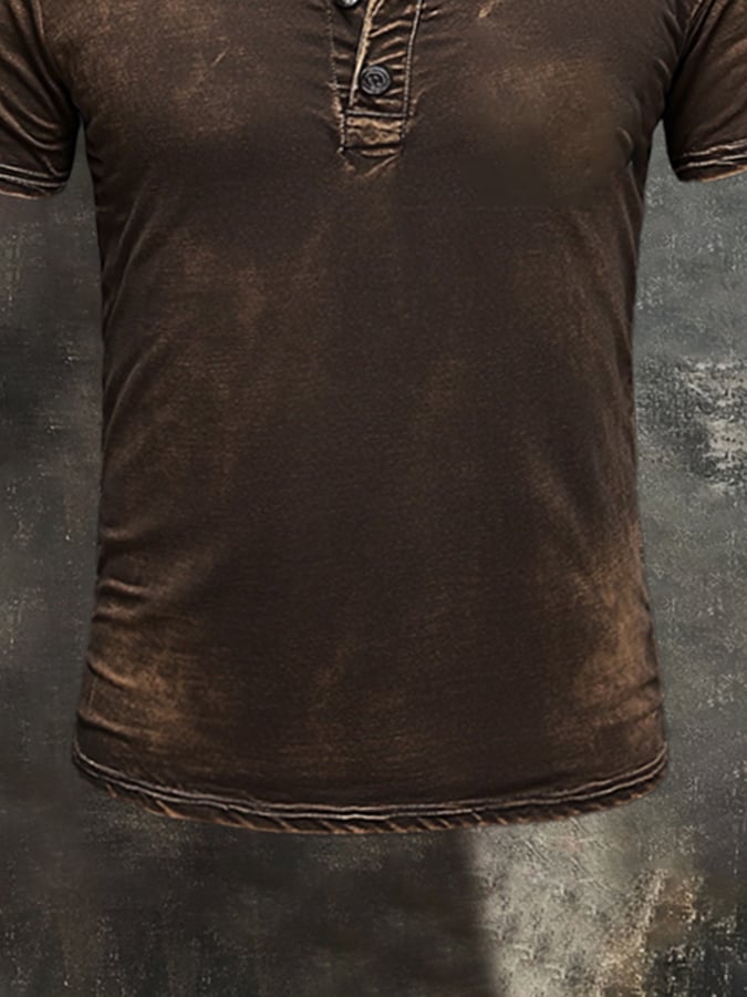 Men's retro wash casual Henley short sleeve t-shirt