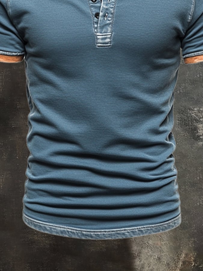 Men's casual retro color block Henley T-shirt