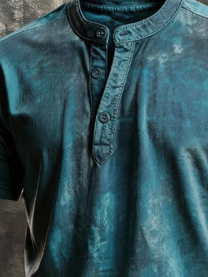 Men's Vintage-Style Distressed Short-Sleeve Henley T-Shirt