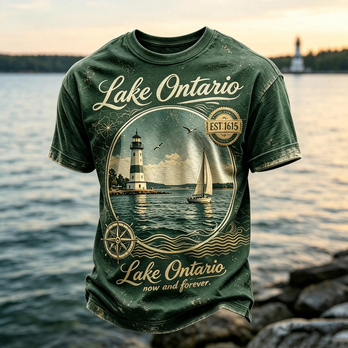 Men's Retro Lake Ontario Print T-shirt