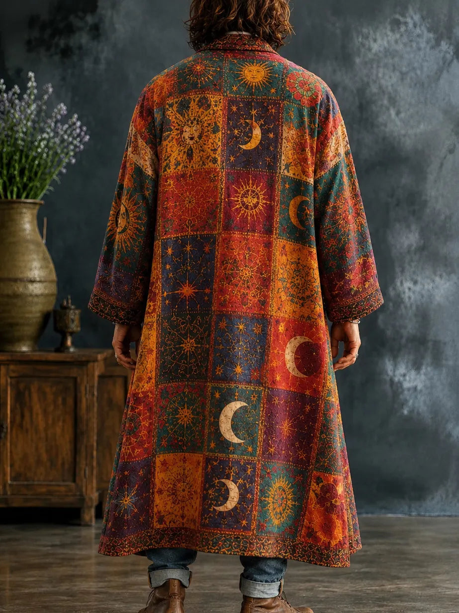 Men's Boho Celestial Patchwork Colorful Blooms Print Kimono Cardigan