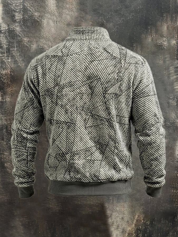 Men’s Vintage-Style Ribbed-Texture Printed Quarter-Zip Sweatshirt