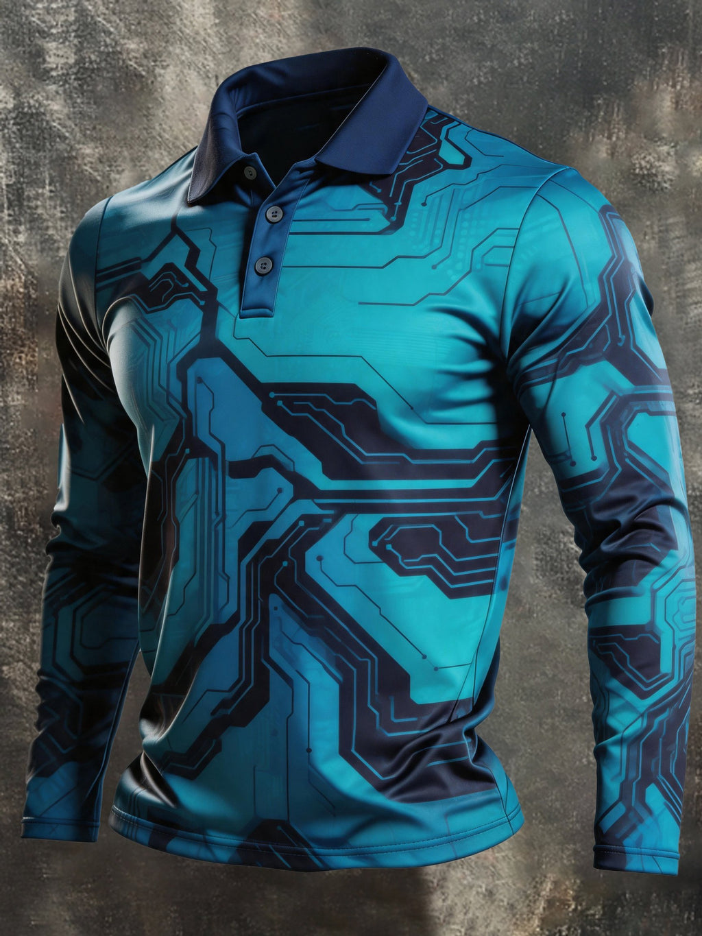 Men's Retro Color-Block Long-Sleeve Polo Shirt