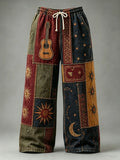 Men's Hippie Patchwork Guitar Sun Crescent Star Geometric Print Pants