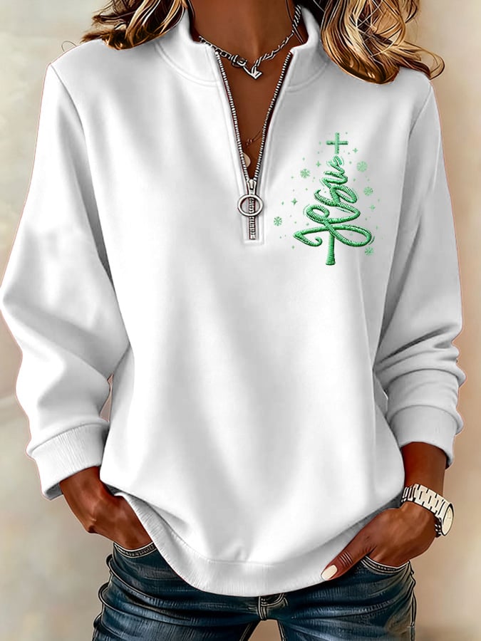 Women's Faith Print Zipper Neck Sweatshirt