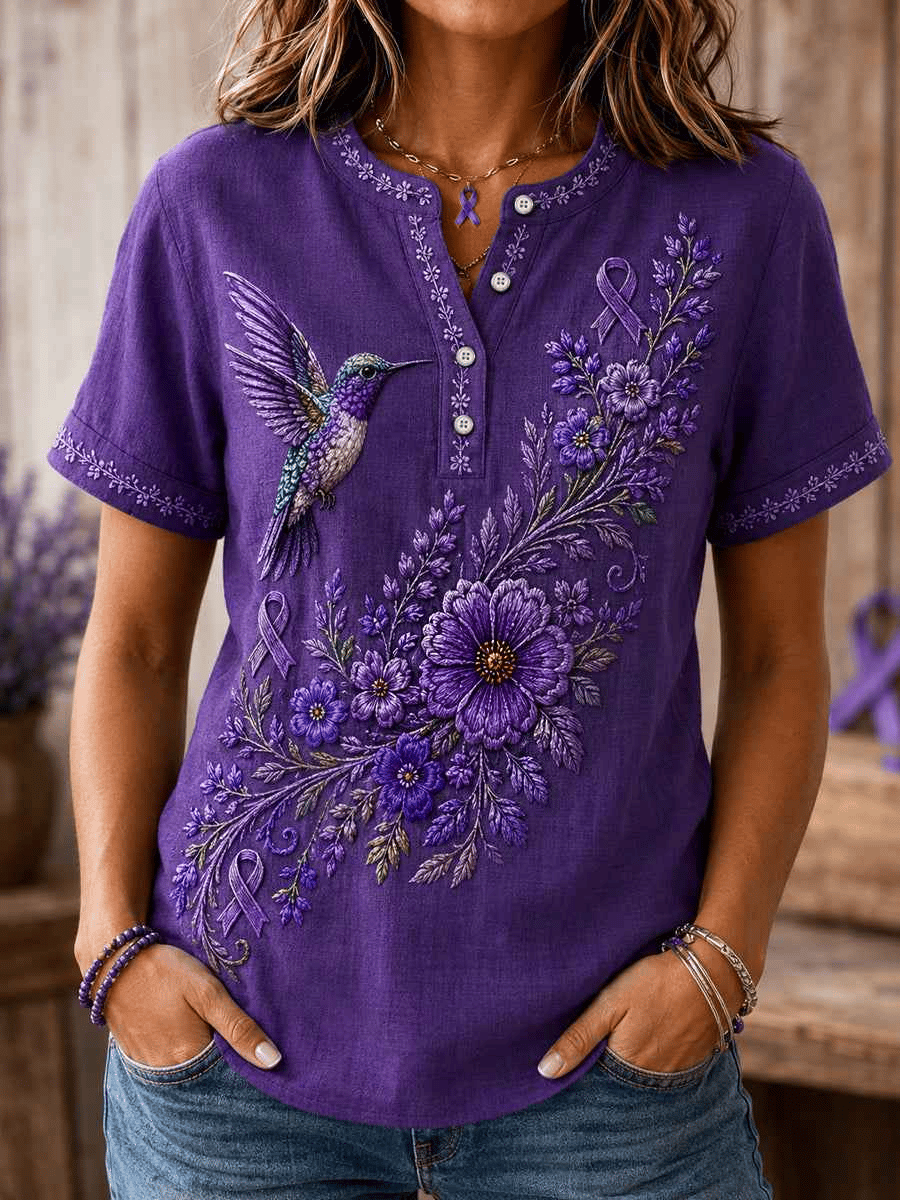Women's Retro Purple Floral Alzheimer's Disease Print Top