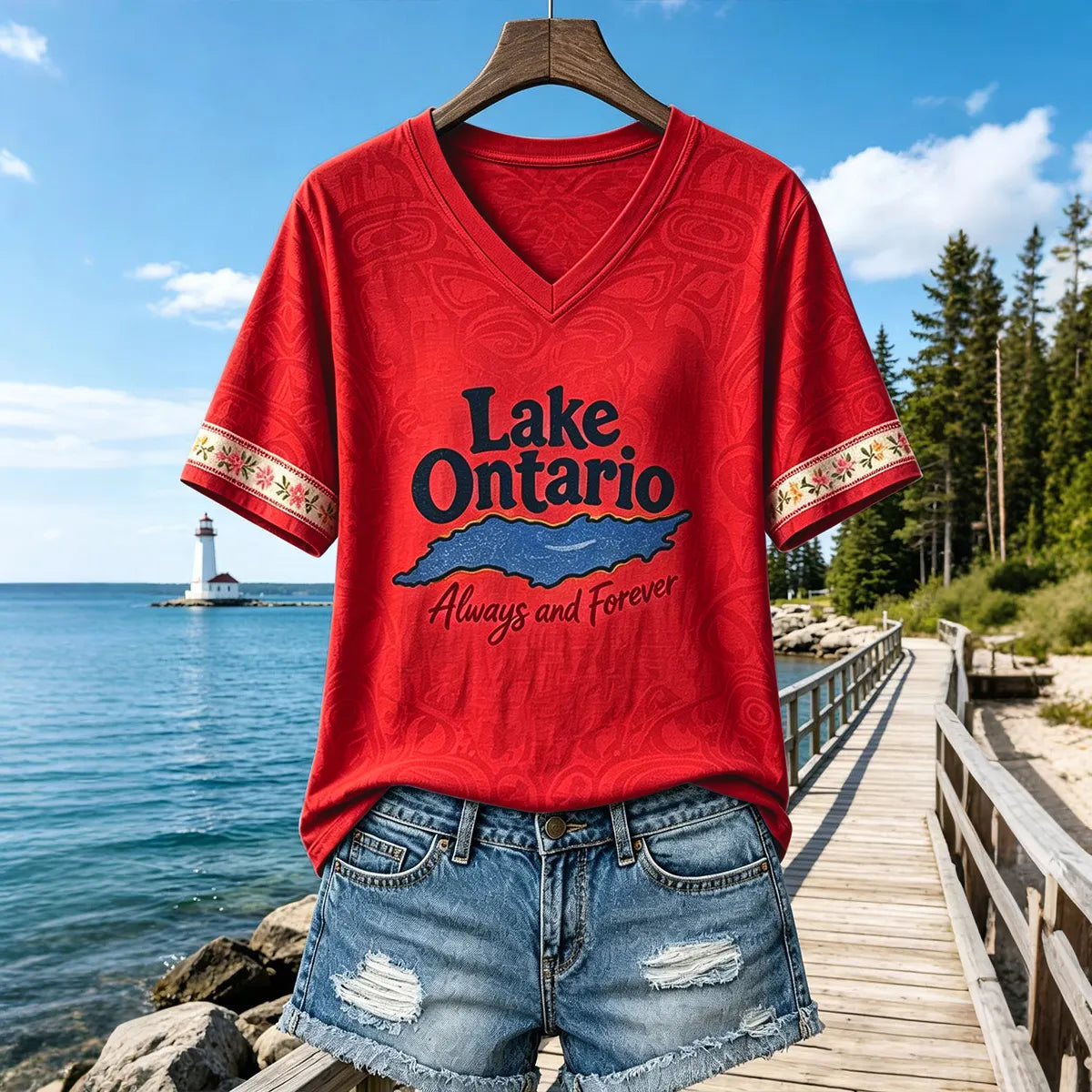 Women's Lake Ontario Casual Art Printed T-shirt